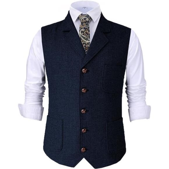 Mens Retro Suit Vest Navy